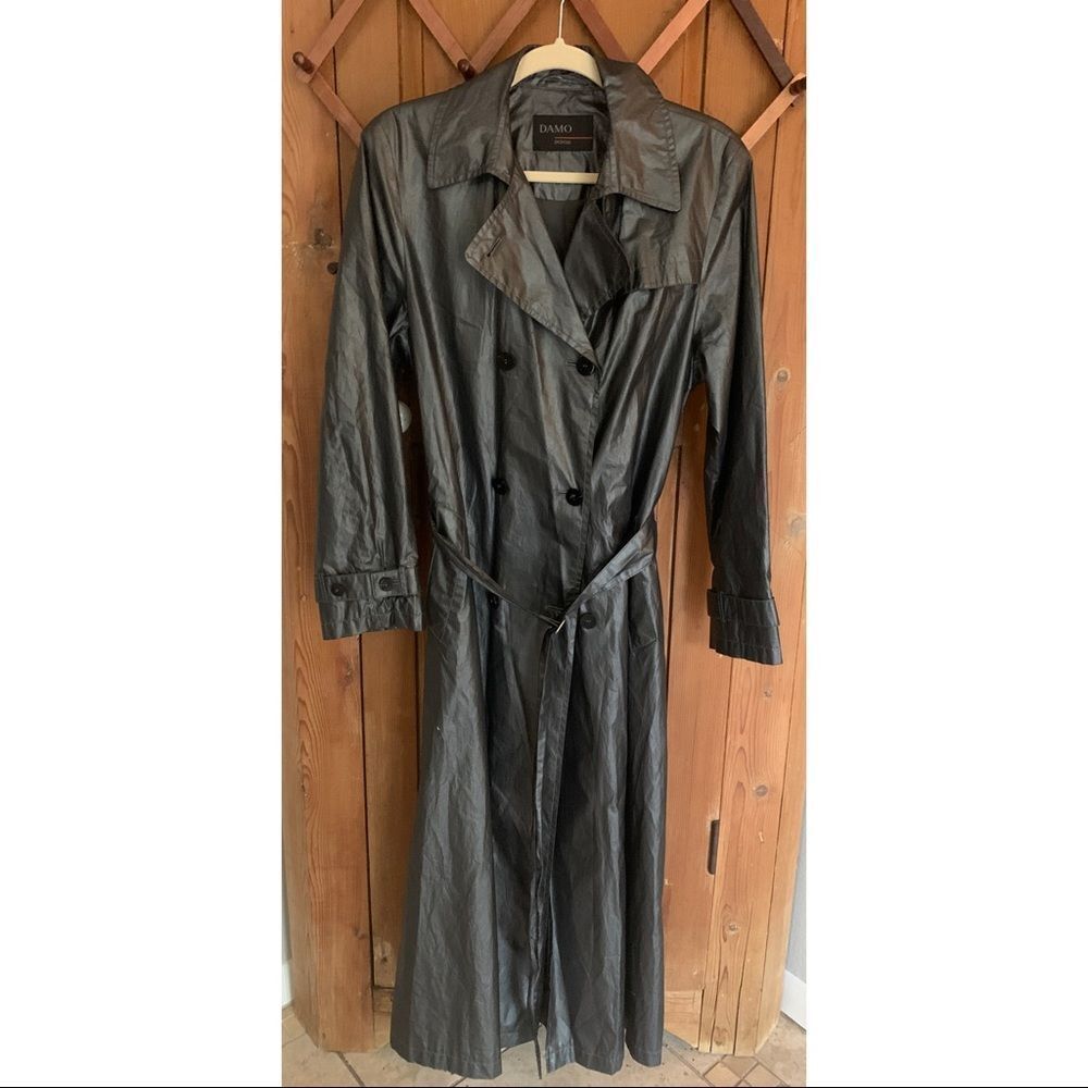 Damo Donna dark grey double breasted maxi trench coat